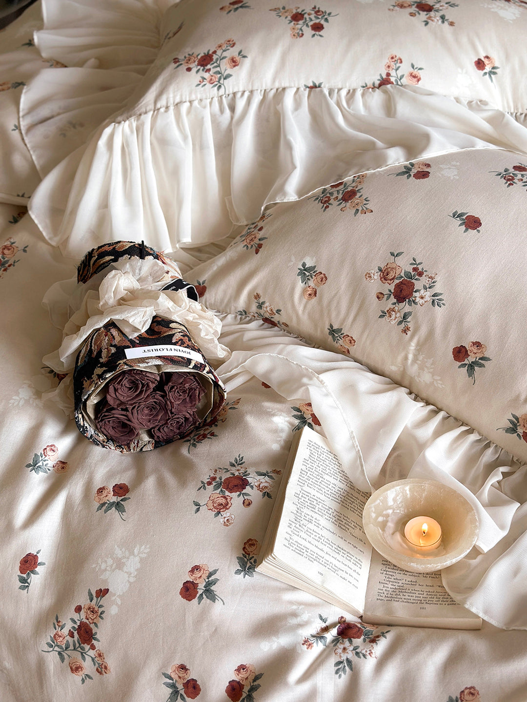 Vintage Rose Cotton Lotus Leaf Edge Bedding Set