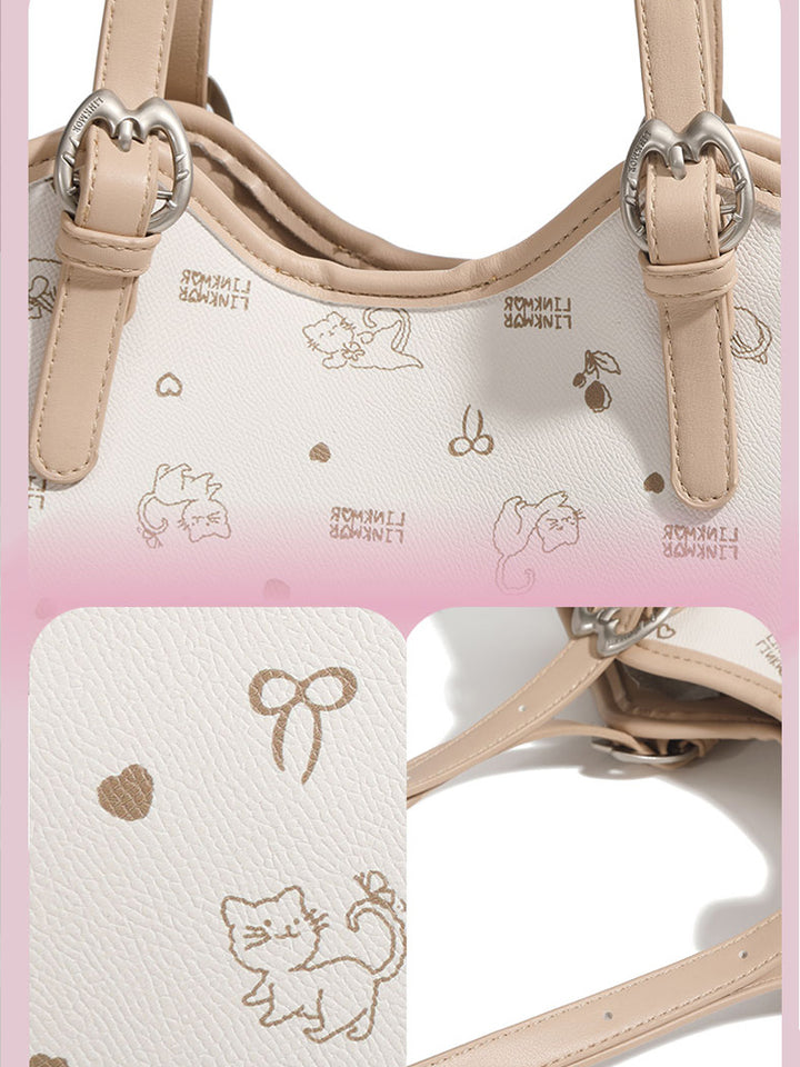 Large-capacity cat and floral print tote bag