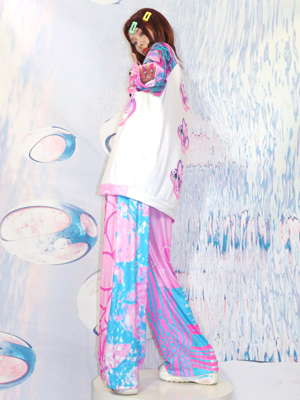 Y2K Pink Spiderweb Plaid Wide Leg Pants