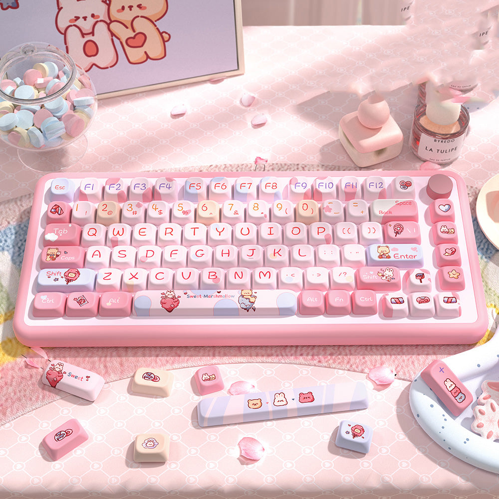 Cute Pink Cotton Candy Keycaps Set for Mechanical Keyboards
