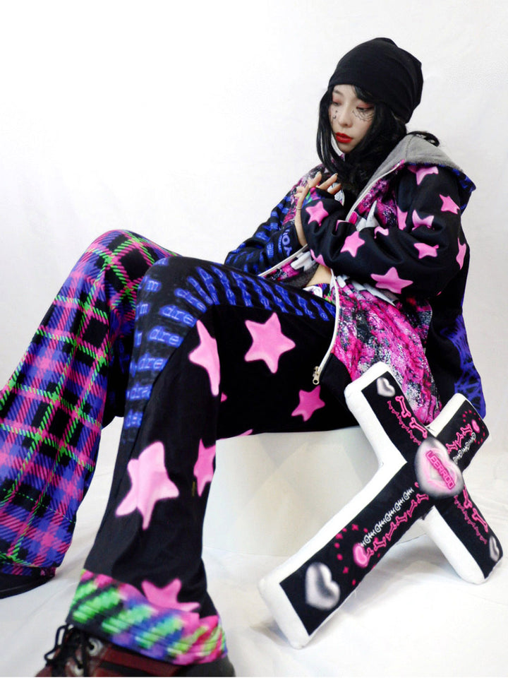 Y2K Pink Star Plaid Wide Leg Pants