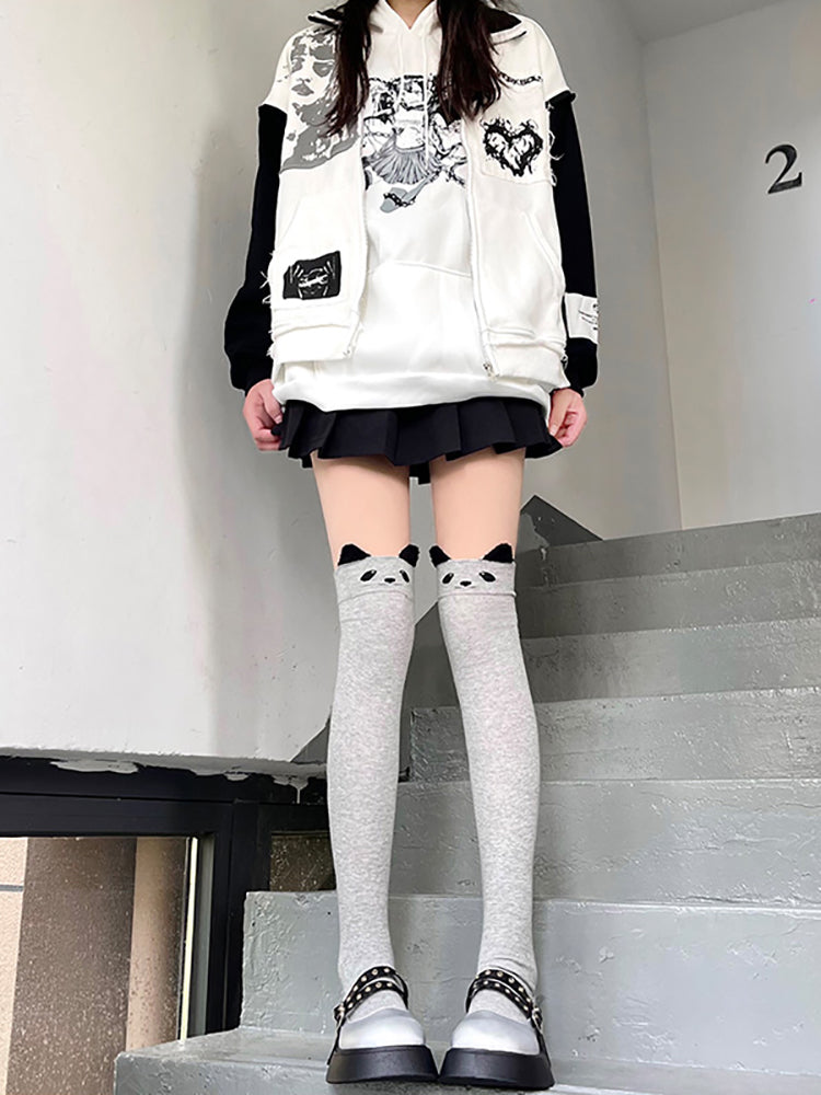 Kawaii Cat Face Thigh High Socks