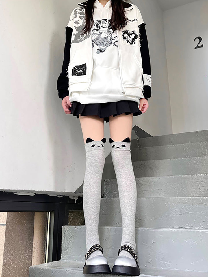 Kawaii Cat Face Thigh High Socks