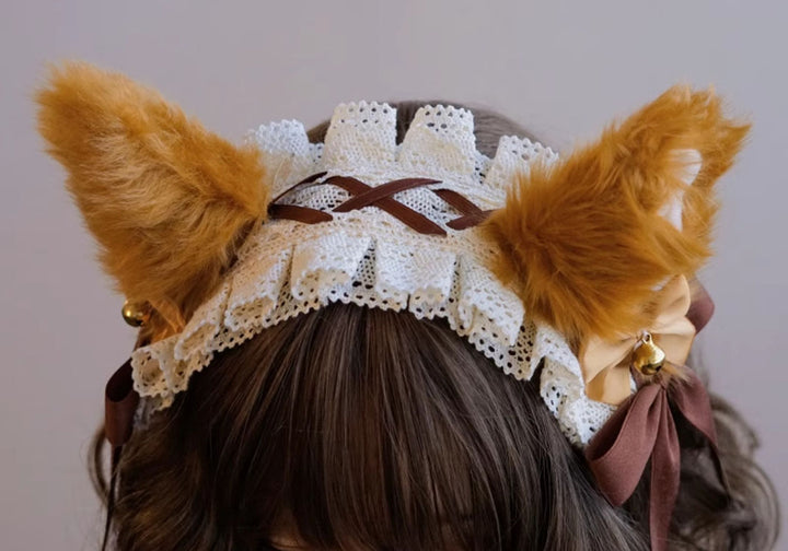 Brown Lace Ruffle Fox Headband