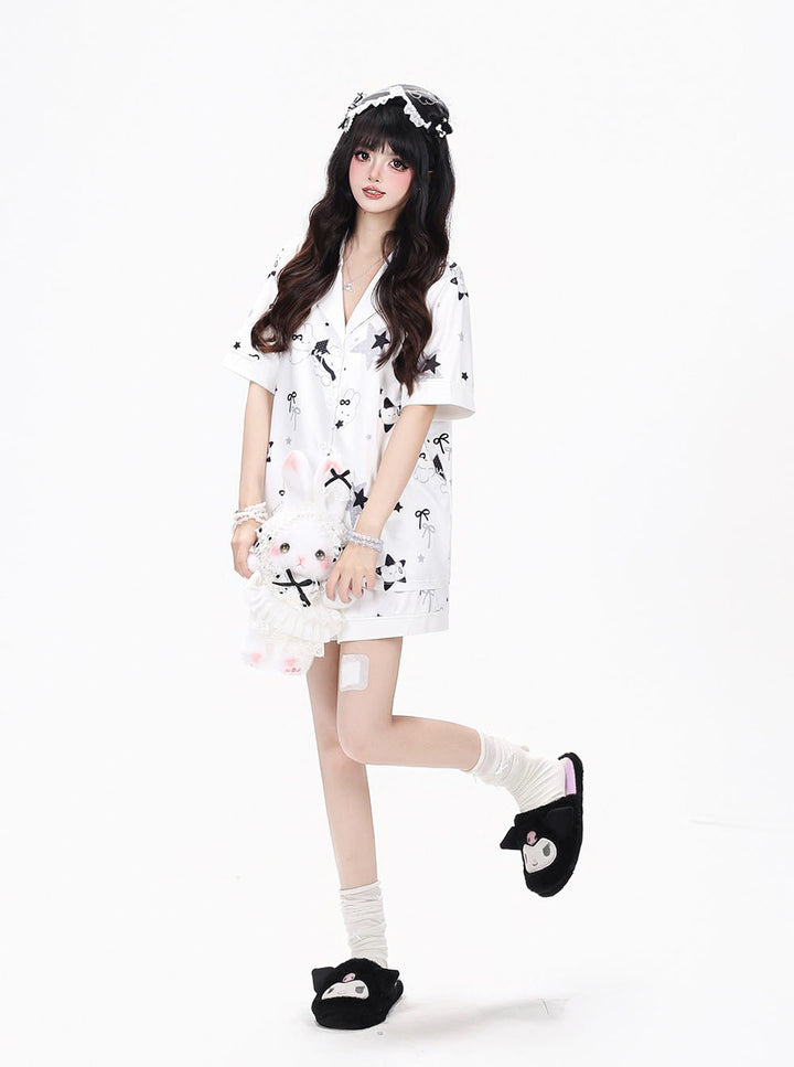 Star Bunny Print Pajama Set
