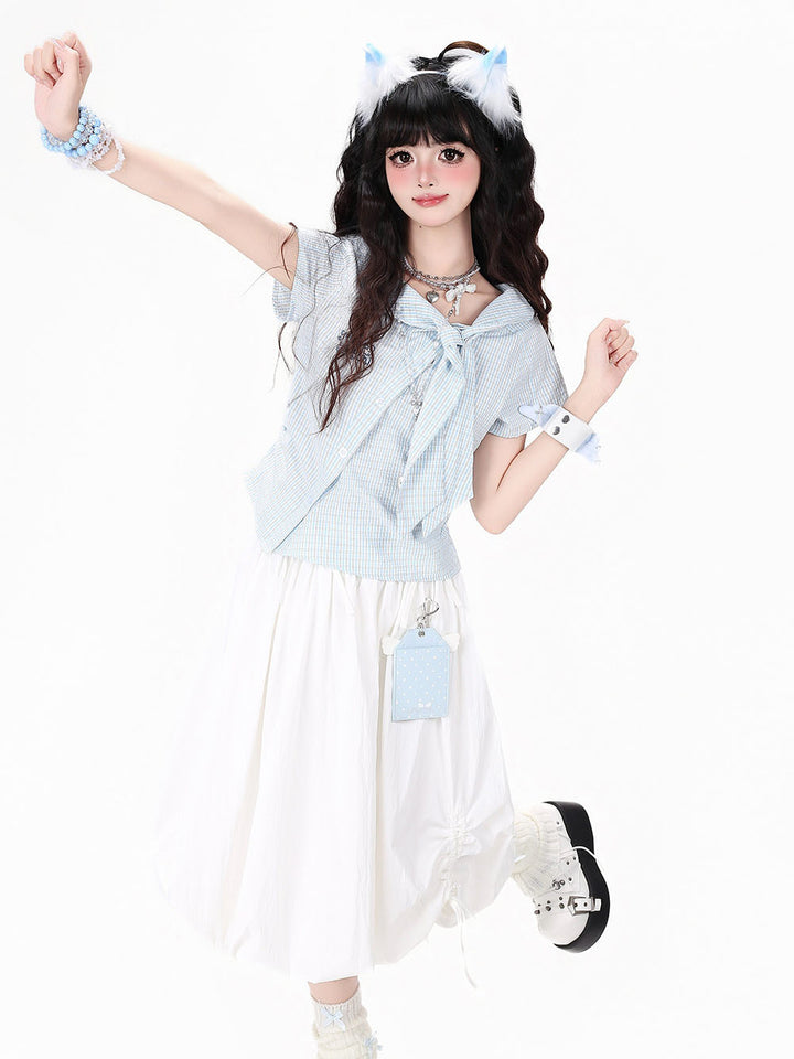 Pastel Plaid Sailor Bow Shirt