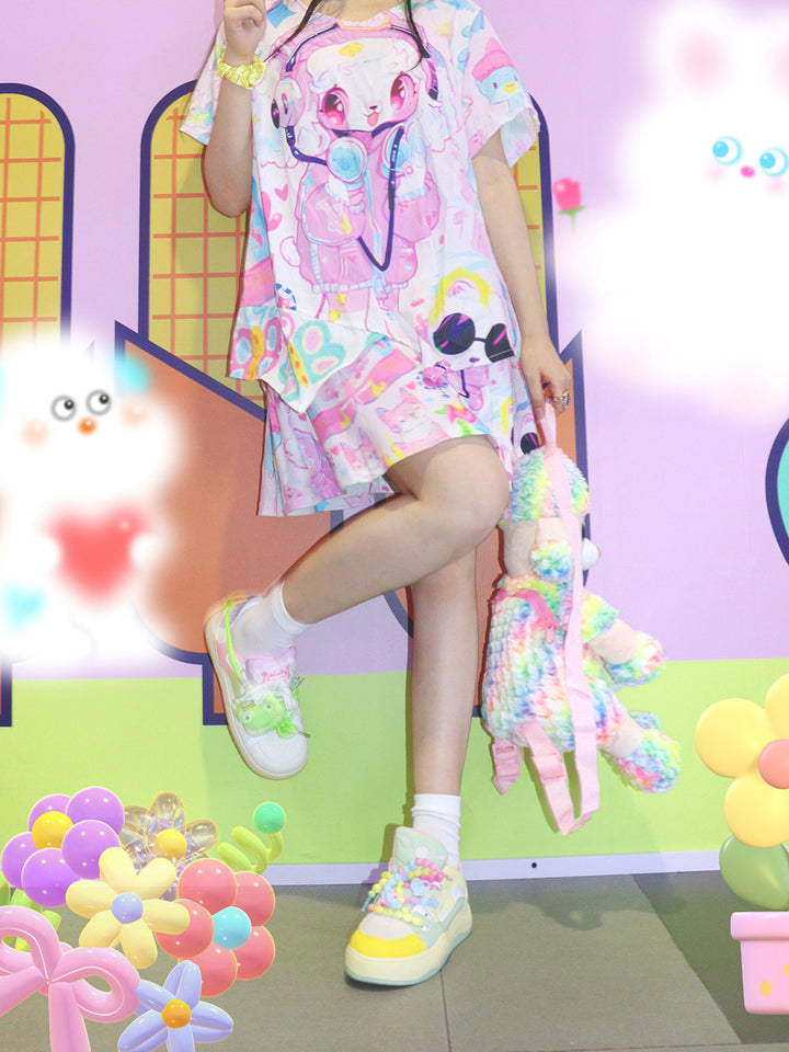 Pastel Kawaii Bunny Print Mini Skirt