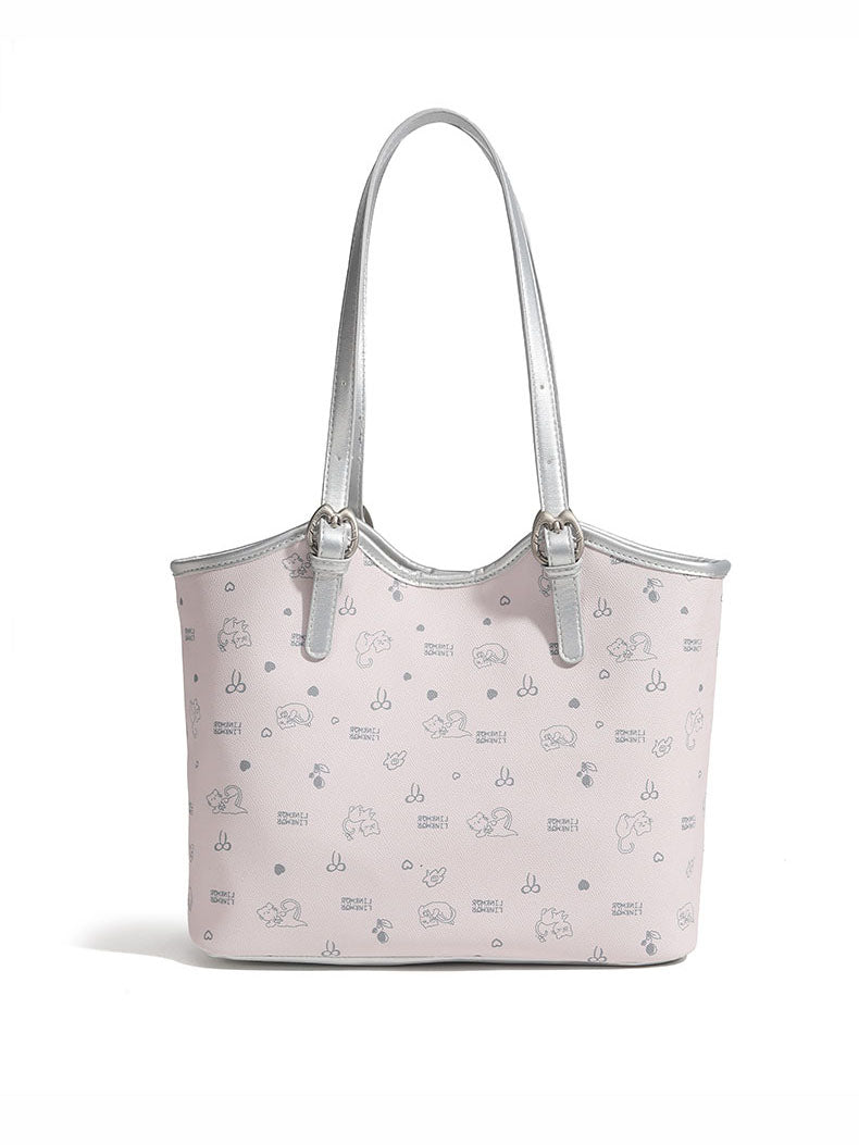 Large-capacity cat and floral print tote bag