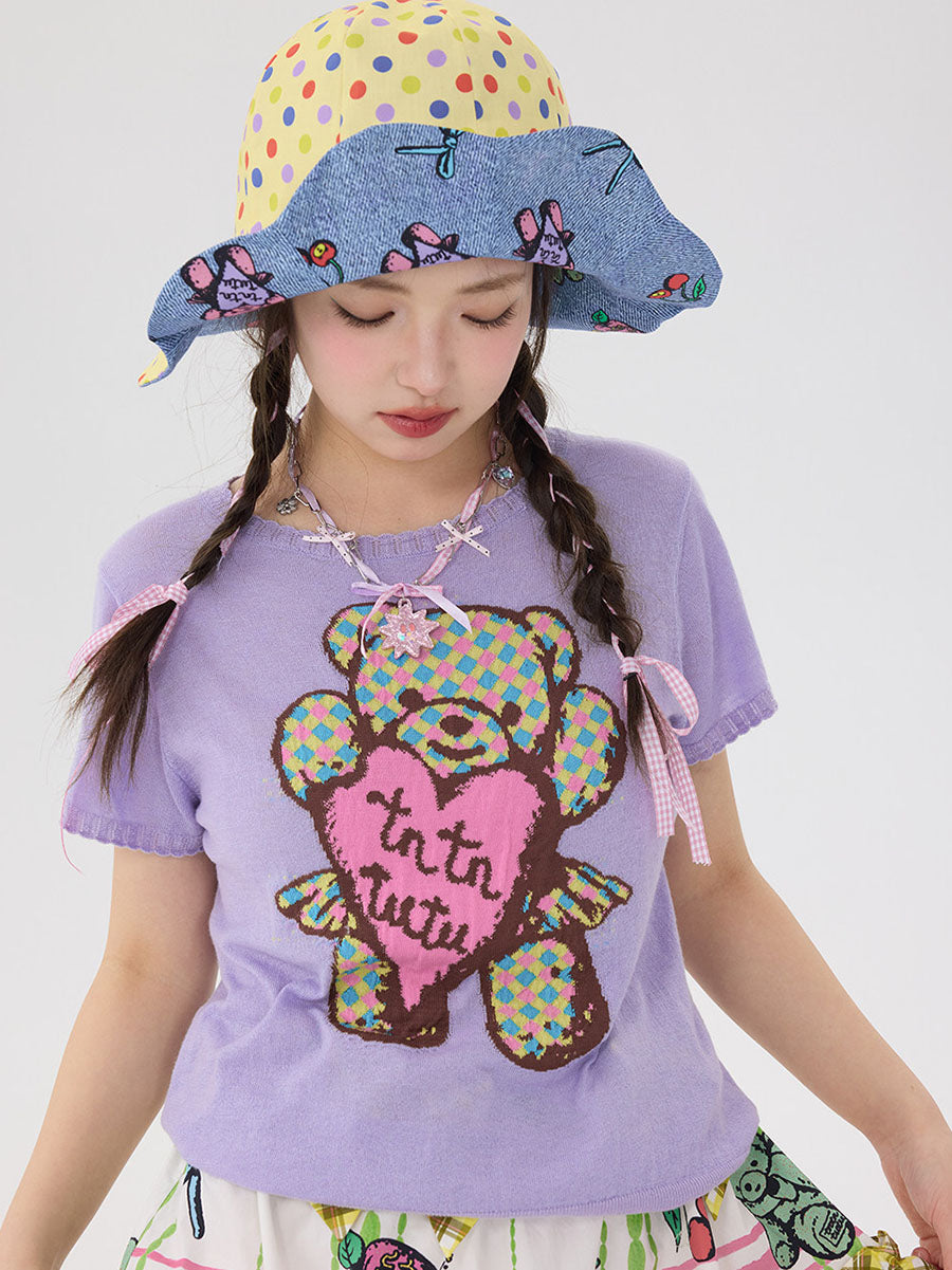 Blue Cartoon Polka Dot Wavy Bucket Hat
