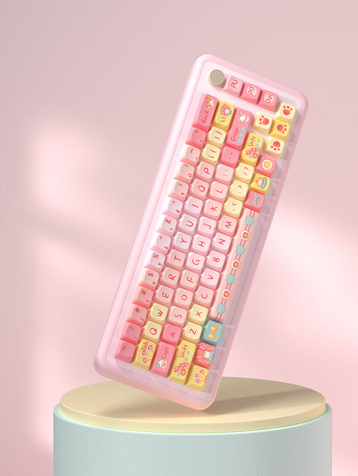 Cartoon Tulip Bear Keycaps Set for Mechanical Keyboards