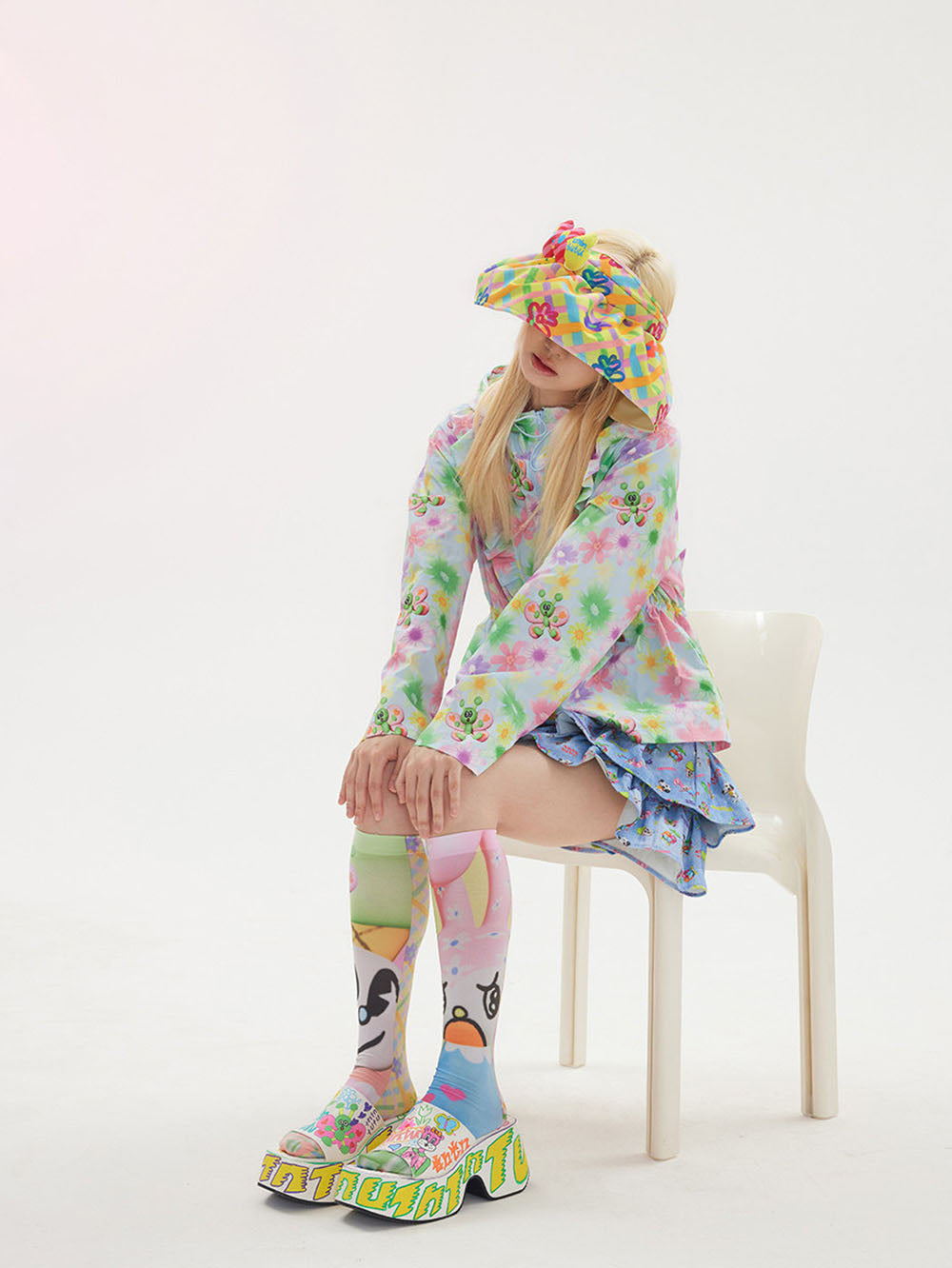 Yellow Floral Bow Wide Brim Visor