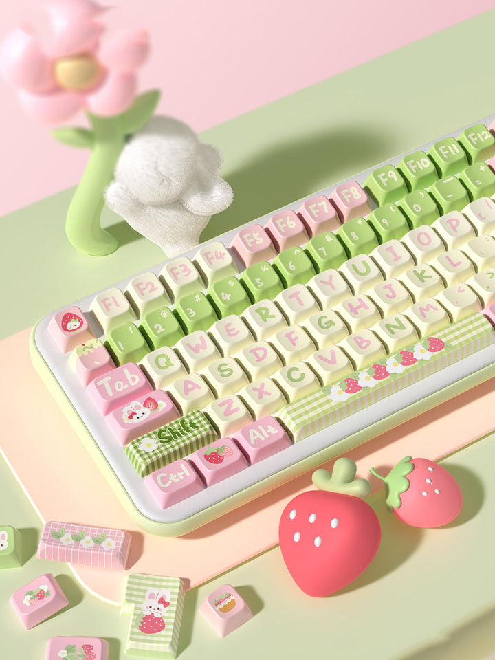 Cute Cartoon Rabbit Strawberry Keycap Set