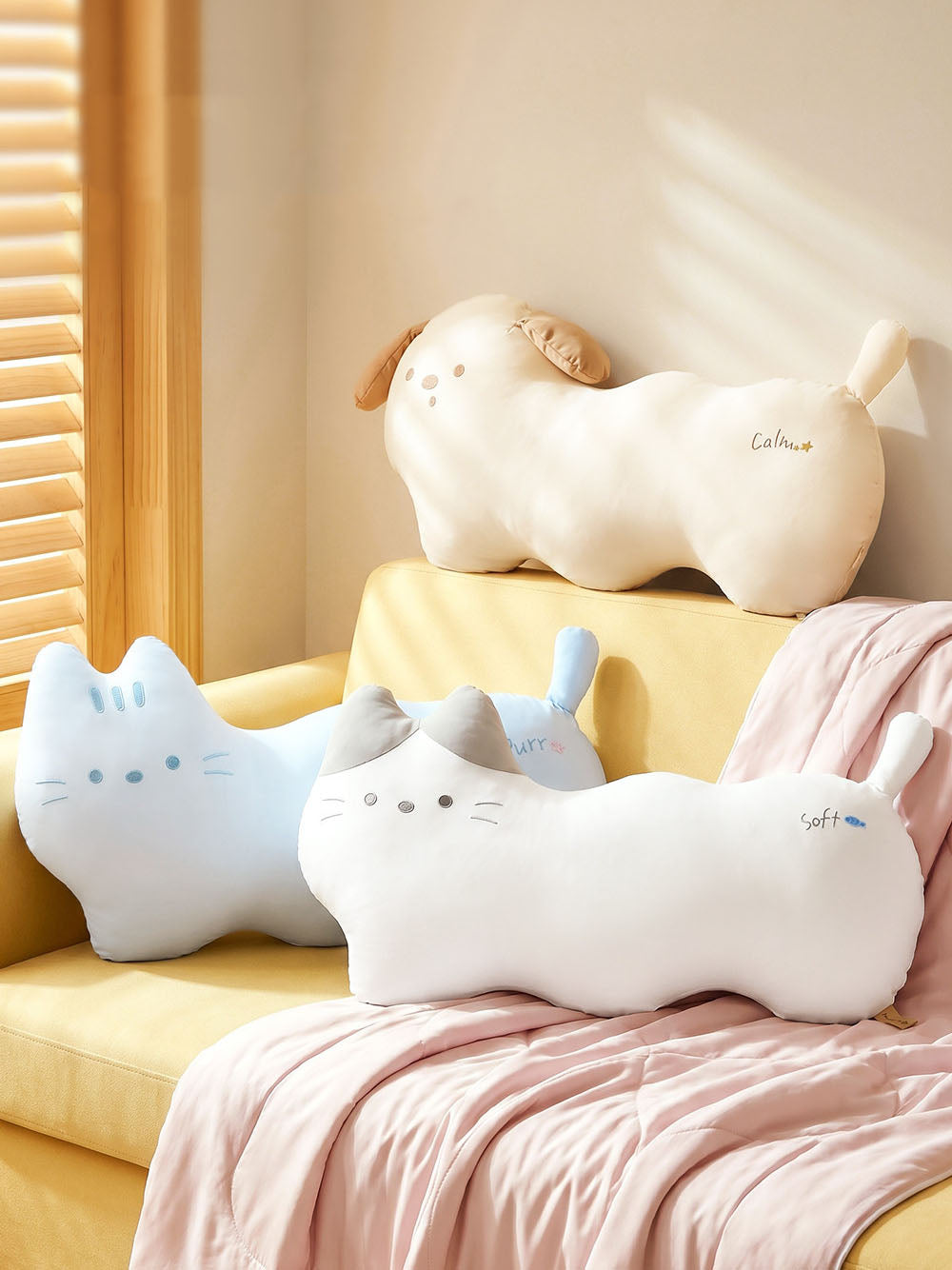 Long Cat and Puppy Plush Pillow