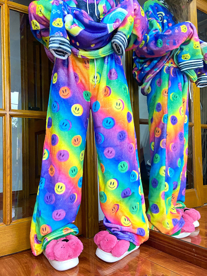 Rainbow Smiley Face Wide Leg Pants