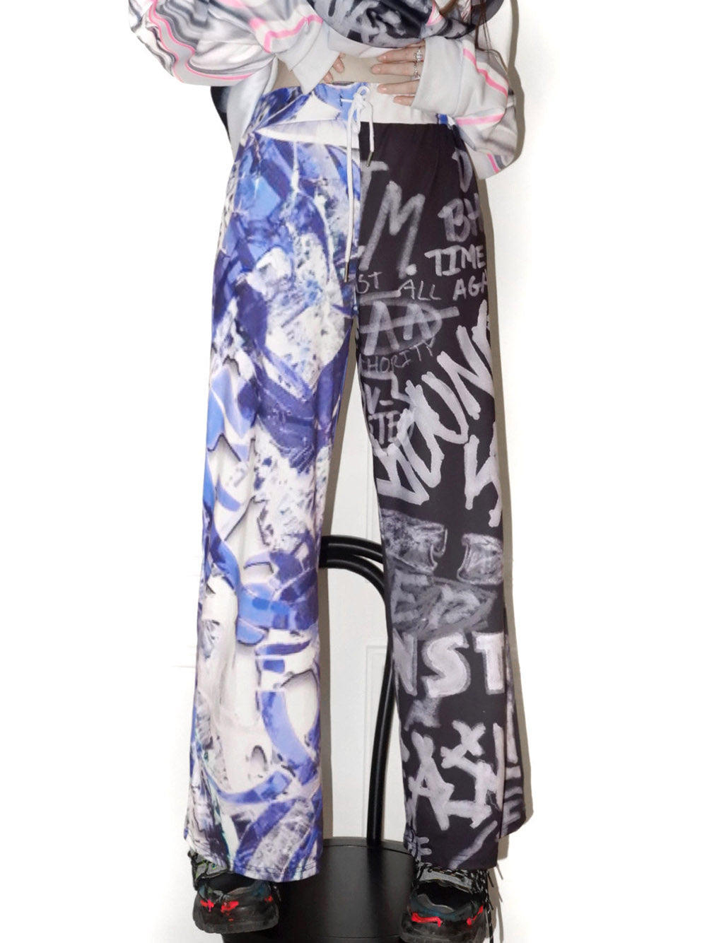 Blue Black Graffiti Wide Leg Pants