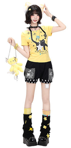 Kawaii Cat Paw Striped Shorts