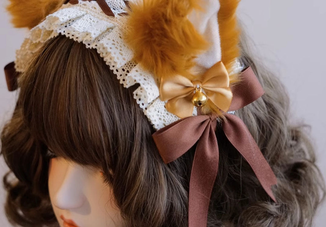 Brown Lace Ruffle Fox Headband