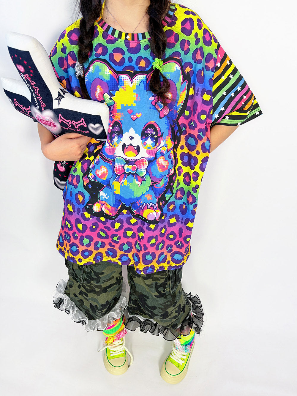 Rainbow Leopard Cartoon Bear T Shirt