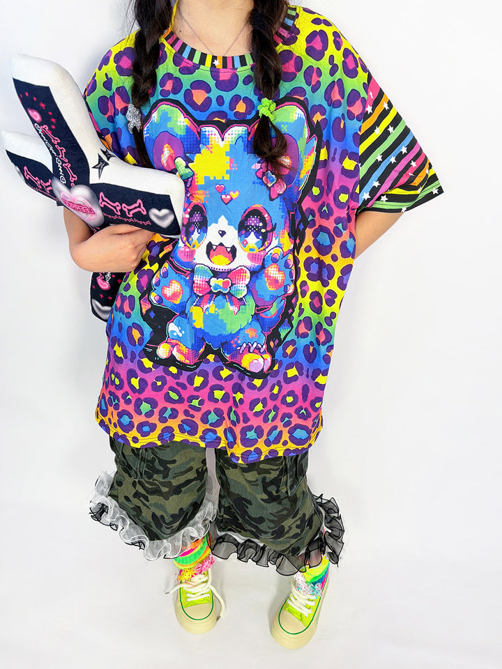 Rainbow Leopard Cartoon Bear T Shirt