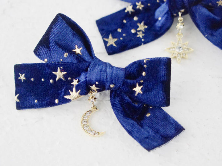 Star Moon Bow Hair Clip Pair