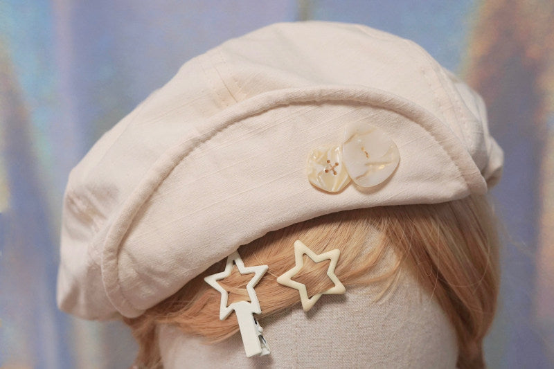 Cream Button Detail Casual Beret