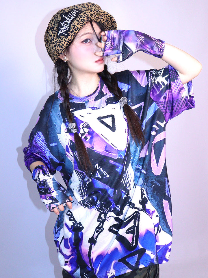Purple Cyber Graphic Oversized T Shirt