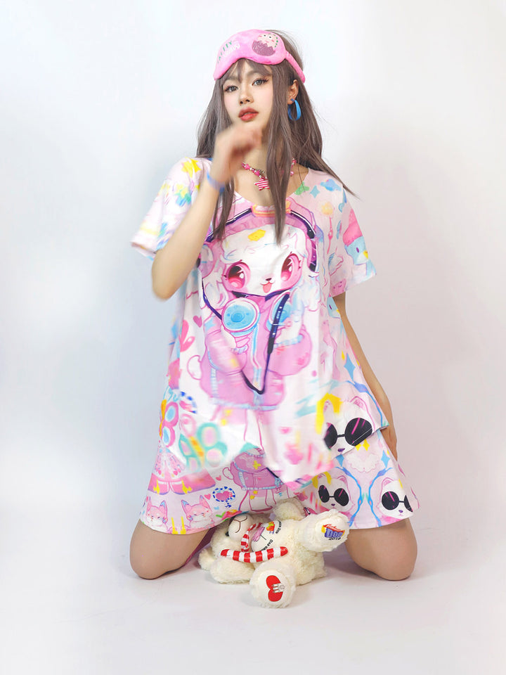Pastel Lamb Graphic Asymmetrical T Shirt