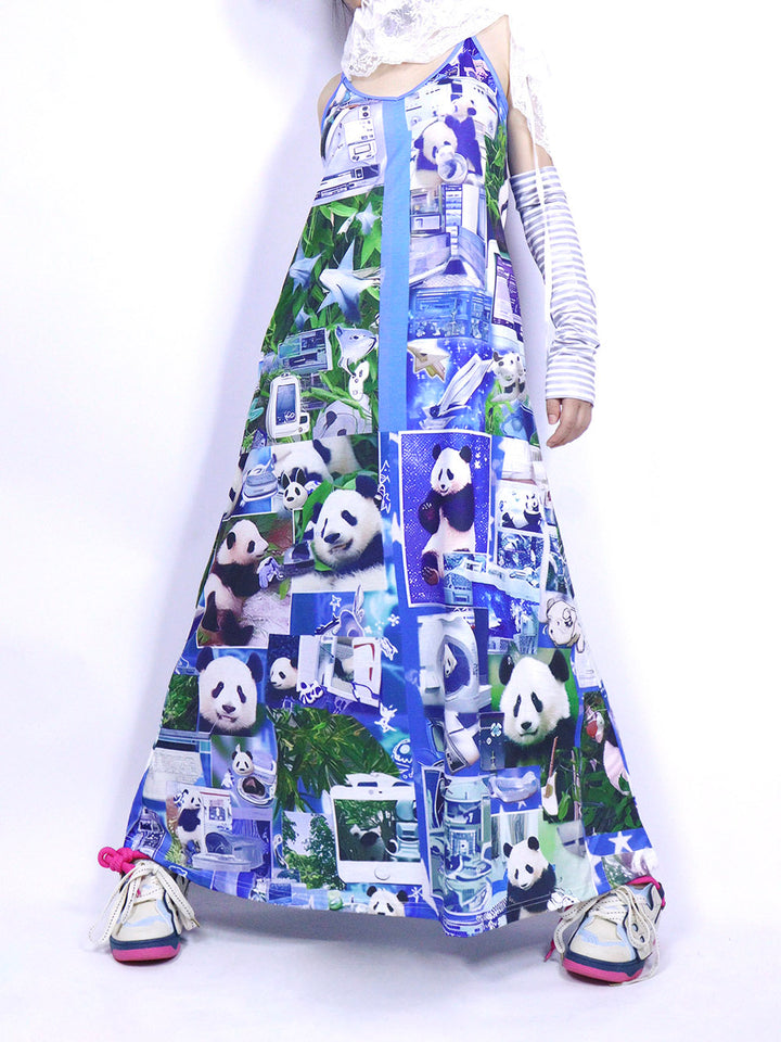 Blue Panda Collage Print Maxi Dress