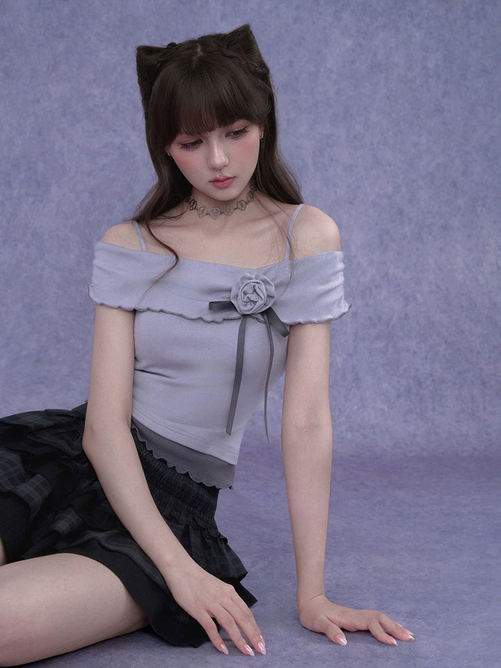 Dainty Lavender Off Shoulder Rose Top