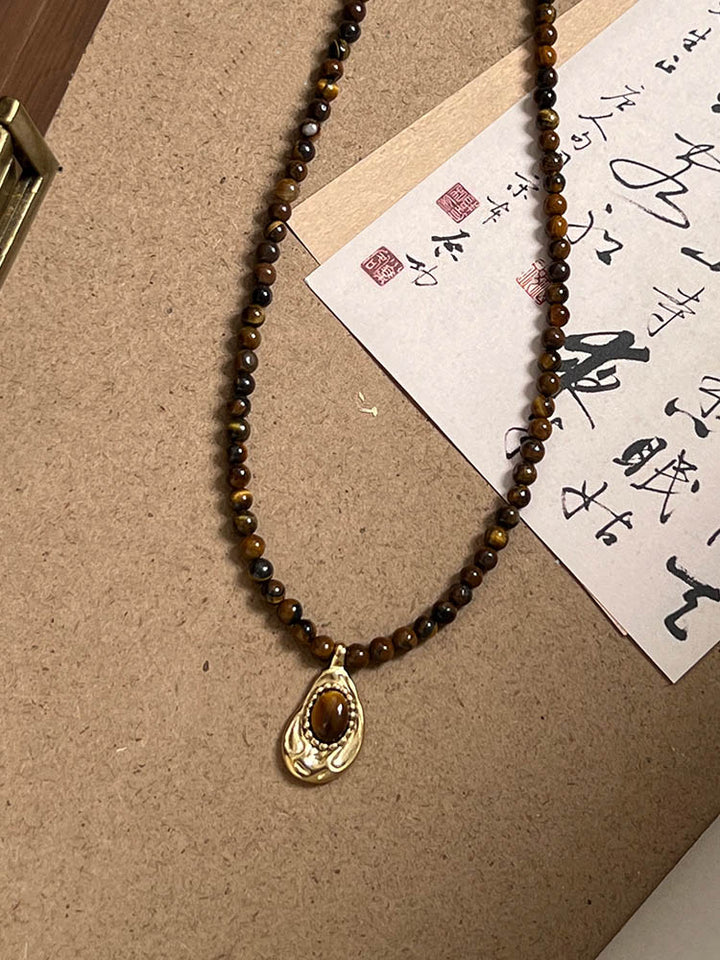 Chinese vintage Meilad tiger's eye stone necklace