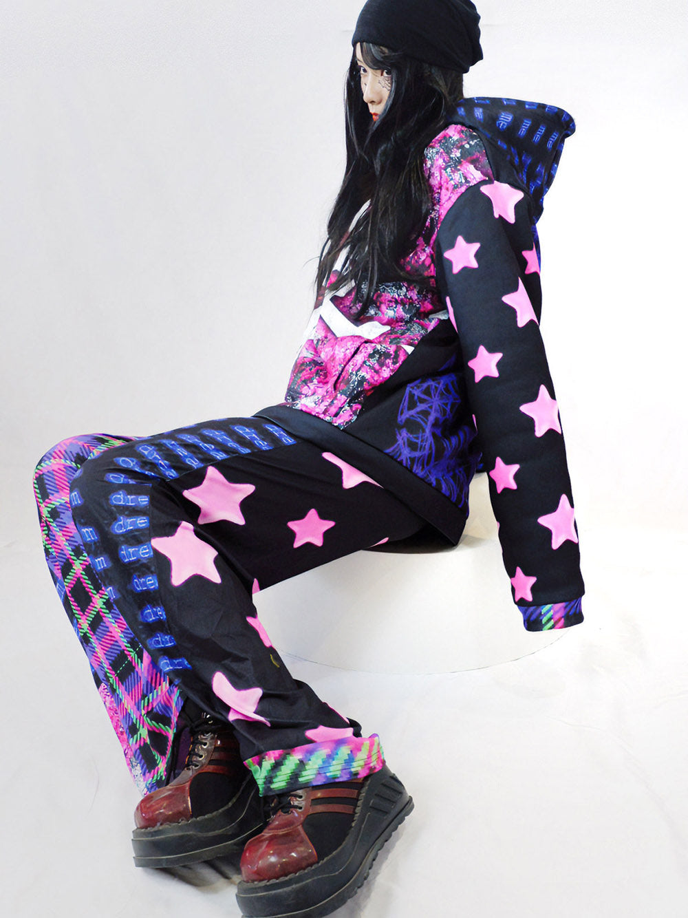 Y2K Pink Star Plaid Wide Leg Pants