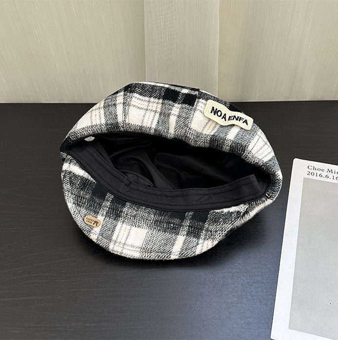 Plaid Kitten Ear Cap with Plush Puppy Detail