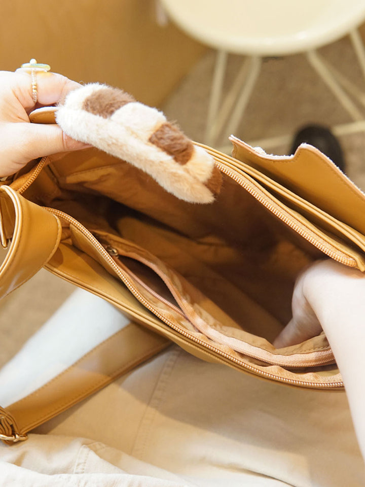 Cute Japanese-Style Brown Calico Cat Shoulder Bag