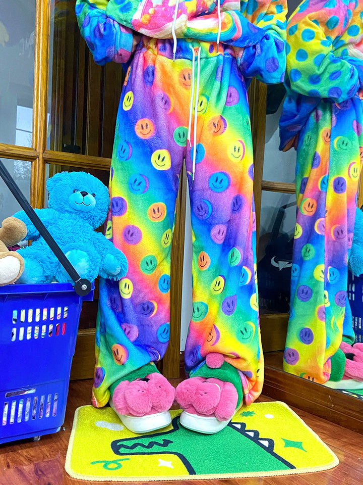 Rainbow Smiley Face Wide Leg Pants