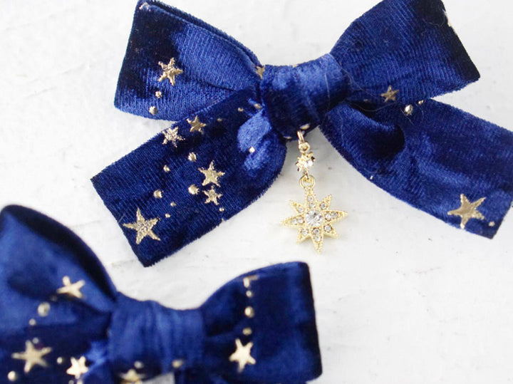 Star Moon Bow Hair Clip Pair