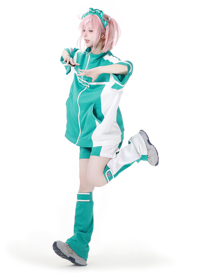Orbit Hacker Cyber Y2K Zip Jacket Shorts Leg Warmers Headband