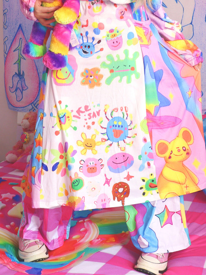 Kawaii Doodle Patchwork Midi Skirt