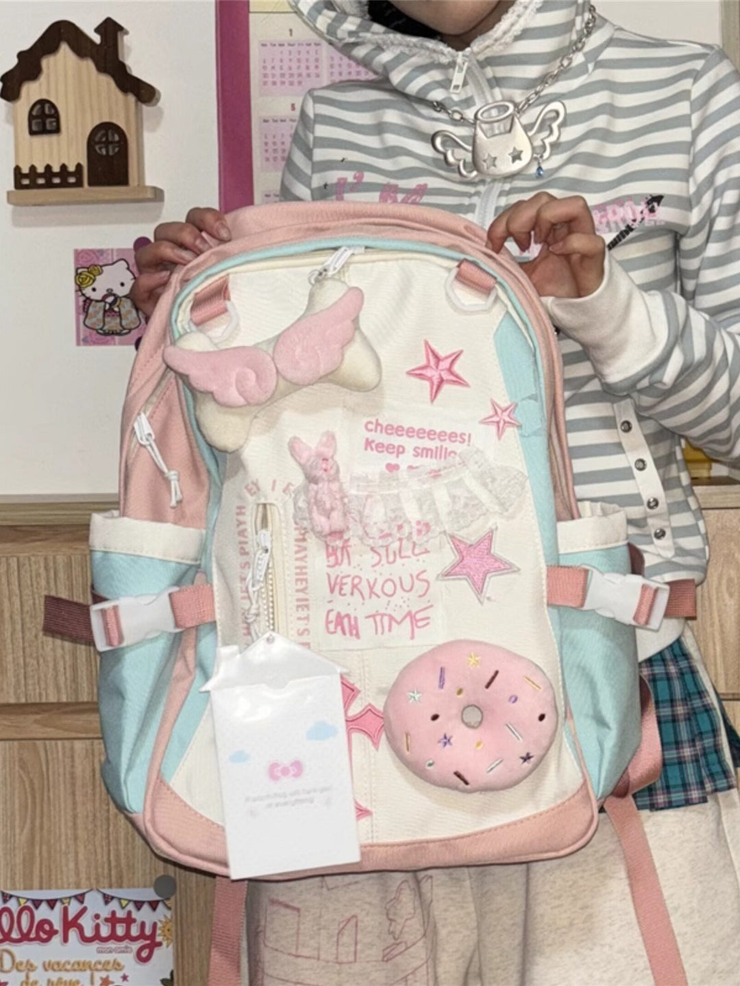 Pastel Pink Mint Colorblock Backpack