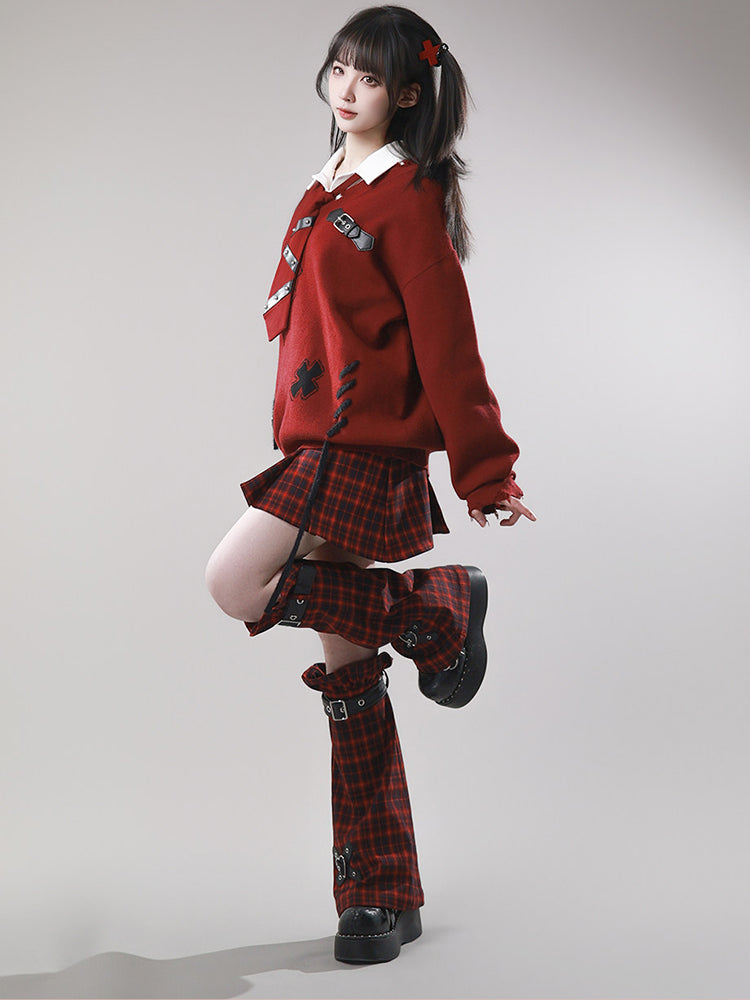 Grunge Distressed Cross Knit Sweater Set