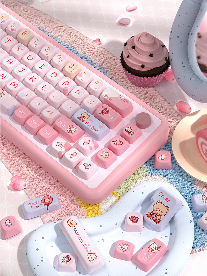 Cute Pink Cotton Candy Keycaps Set for Mechanical Keyboards