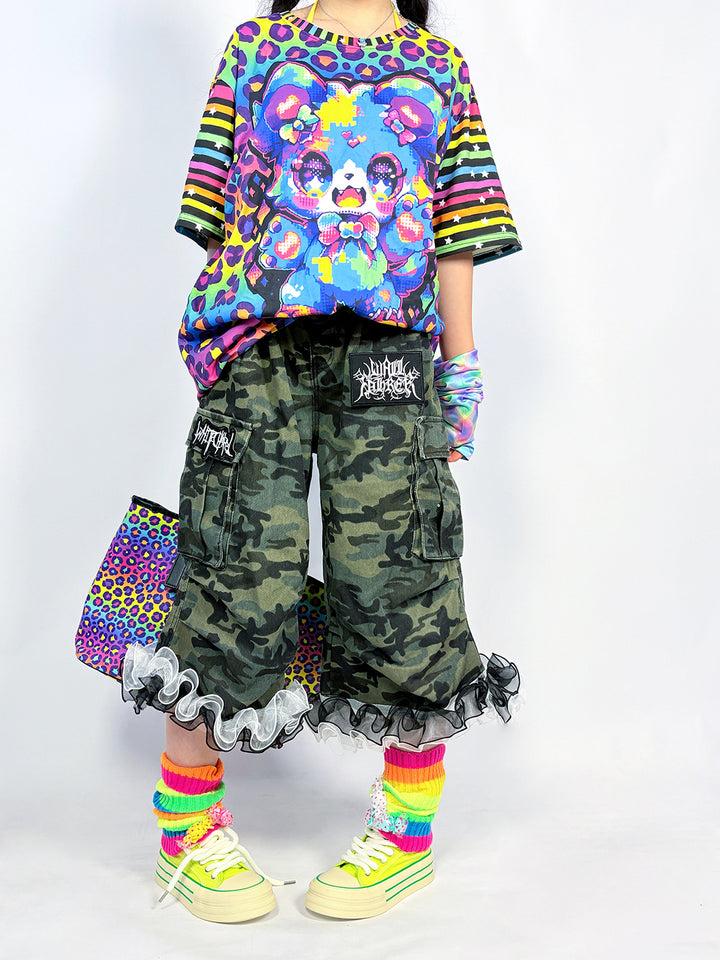 Camo Ruffle Hem Cargo Pants