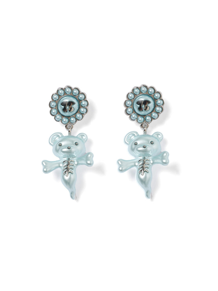 Pearl Bear Drop Stud Earrings