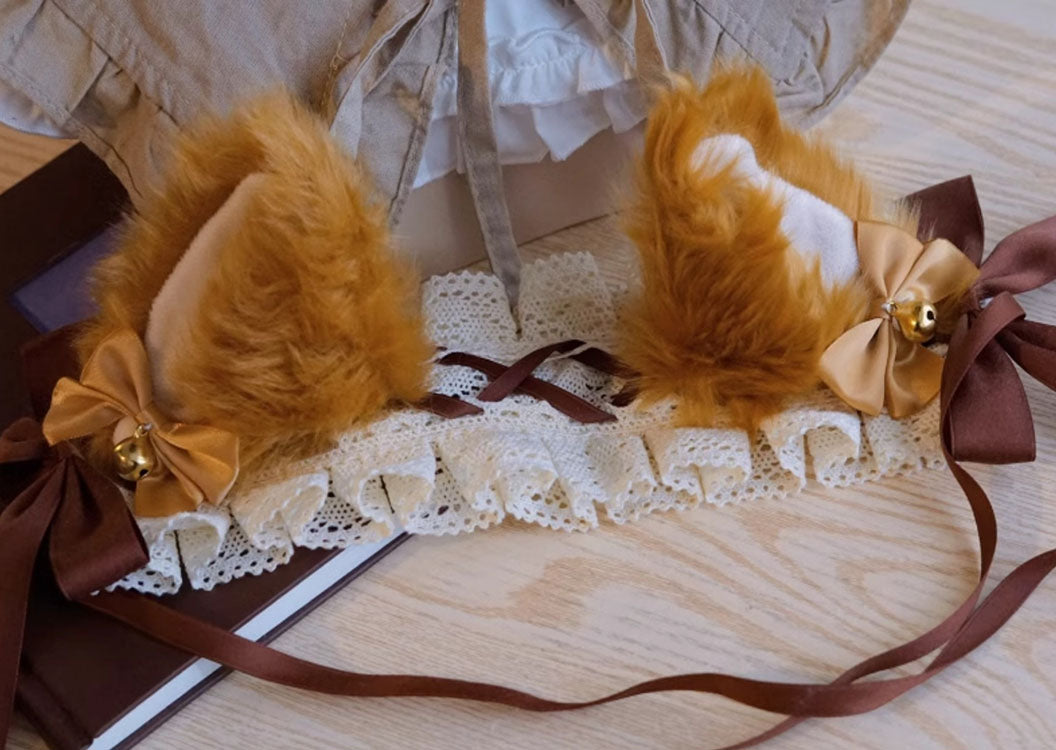 Brown Lace Ruffle Fox Headband