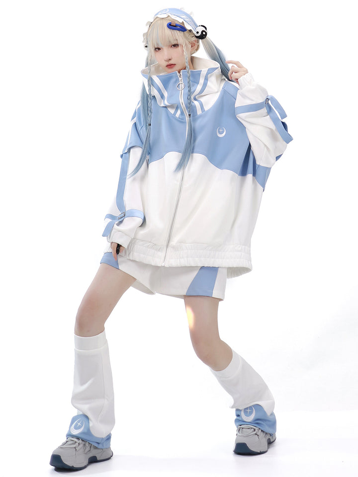 Starwave Signal Cyber Y2K Hooded Jacket Shorts Leg Warmers Headband