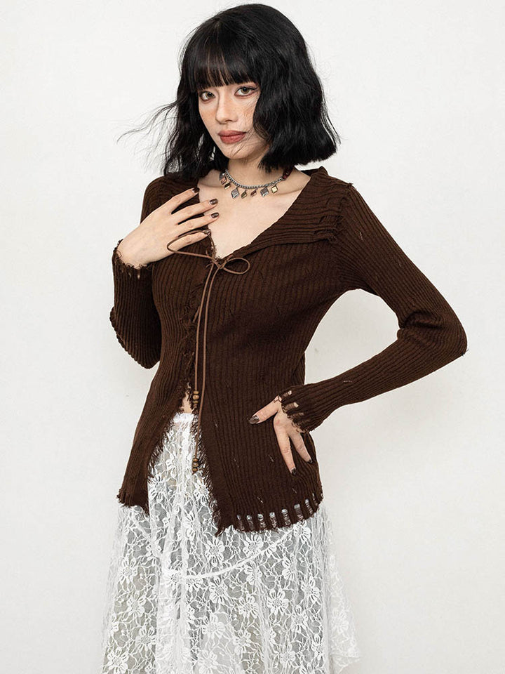 French vintage-style long-sleeved short top spring and autumn knitwear