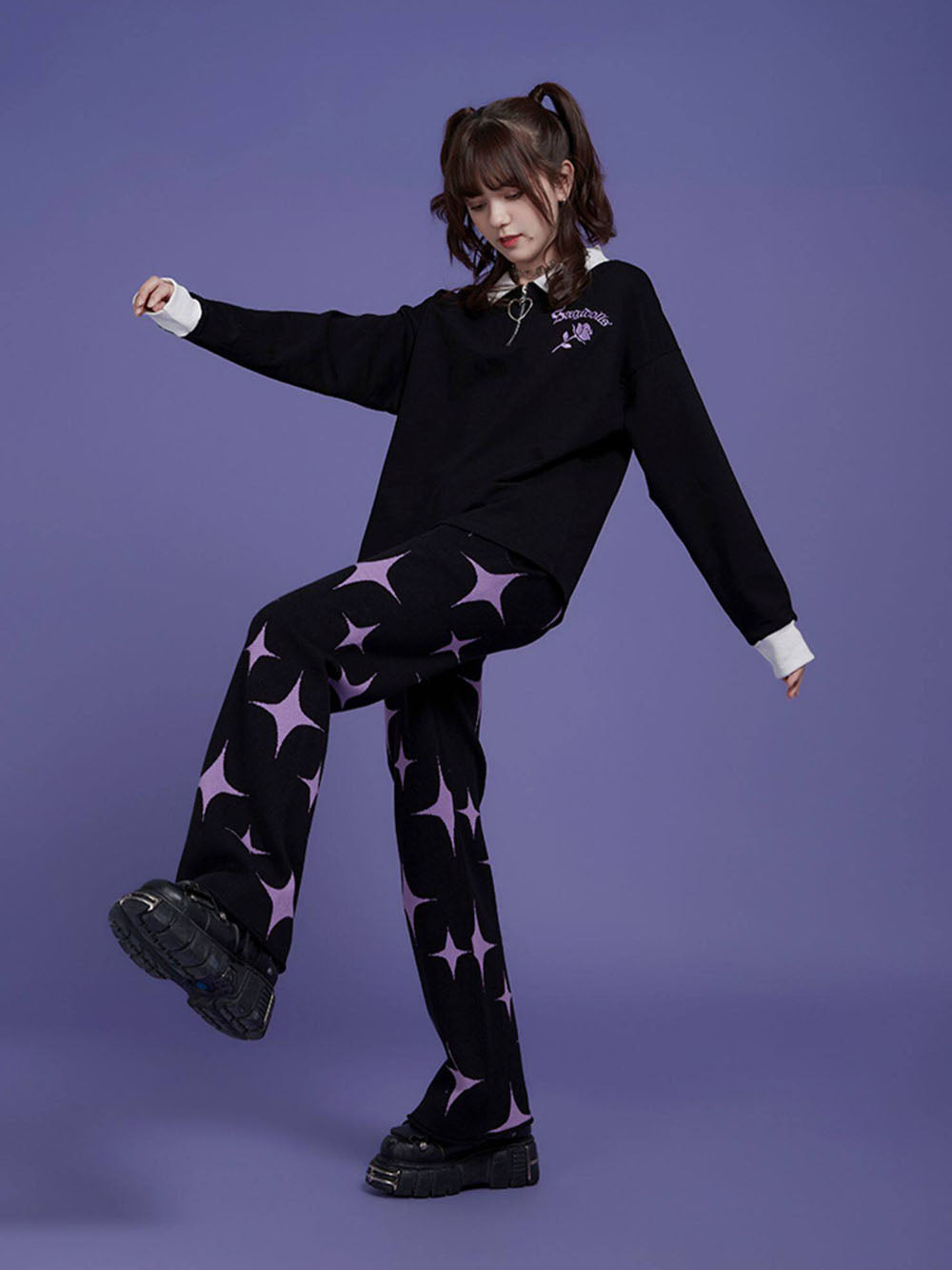 Black Viscose Nylon Blend Pants