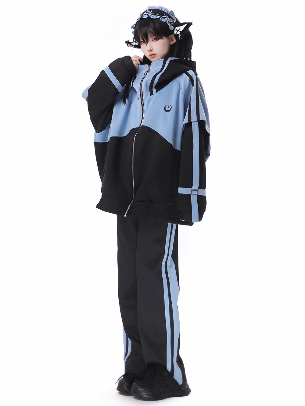 Cyber Y2K Color Block Jacket Shorts Pants Leg Warmers Headband