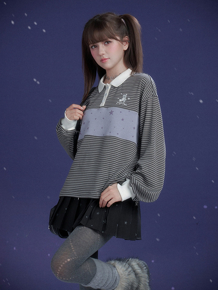 Preppy Striped Polo Top