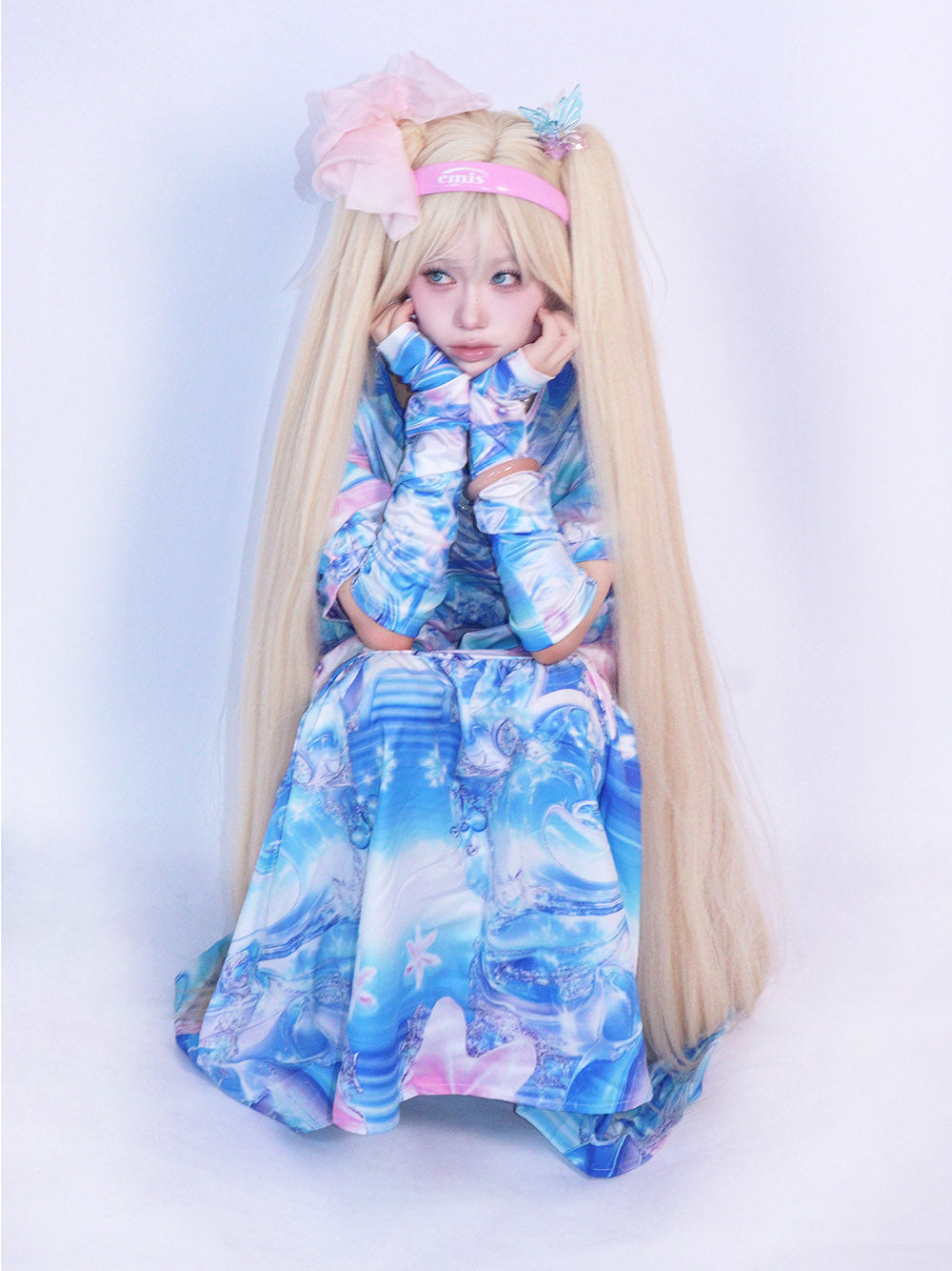 Blue Pastel Abstract Tiered Midi Dress
