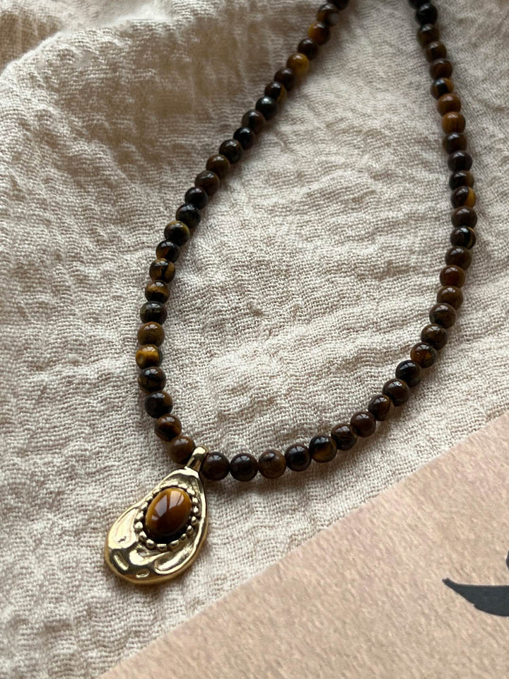 Chinese vintage Meilad tiger's eye stone necklace